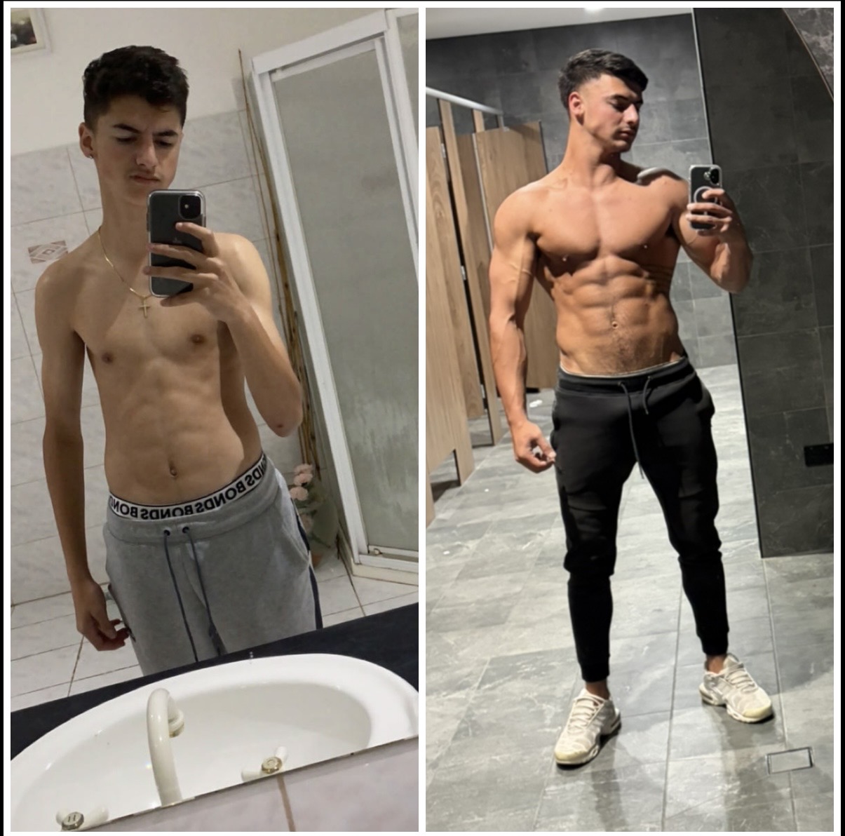 Client transformation: skinny to muscular before and after